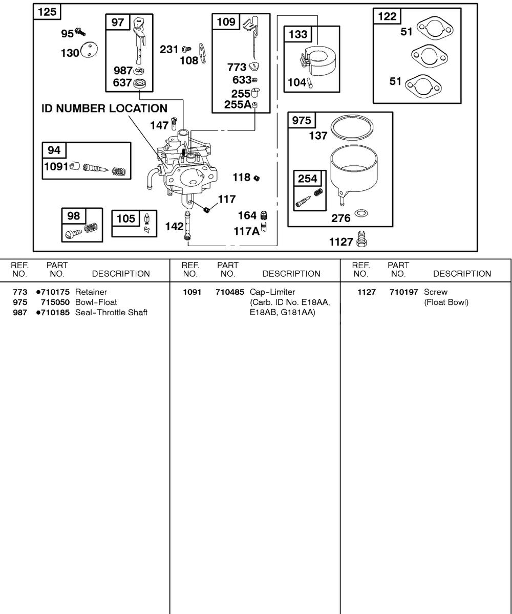 Carburetor Diagram and Parts List for 115432-0101-XX  Briggs and Stratton Engine